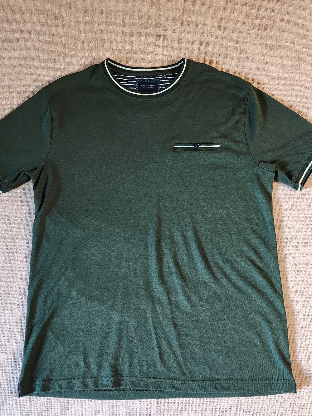 Cactus Dark Green Short-Sleeve Pocket Tee with Contrast Trim